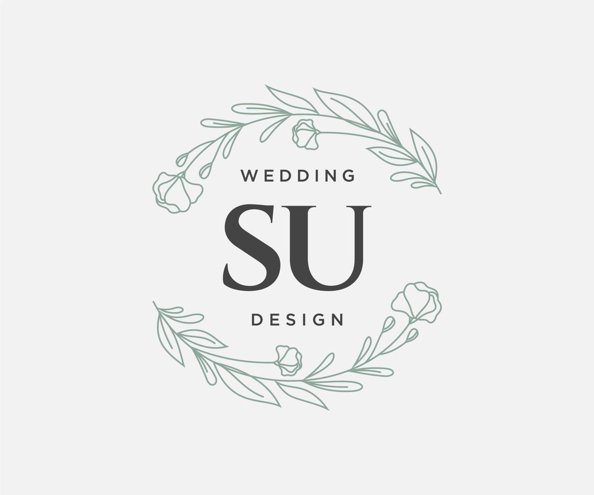 SU Initials letter Wedding monogram logos collection, hand drawn modern minimalistic and floral templates for Invitation cards, Save the Date, elegant identity for restaurant, boutique, cafe in vector