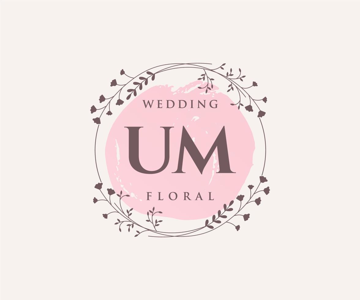 UM Initials letter Wedding monogram logos template, hand drawn modern minimalistic and floral templates for Invitation cards, Save the Date, elegant identity. vector
