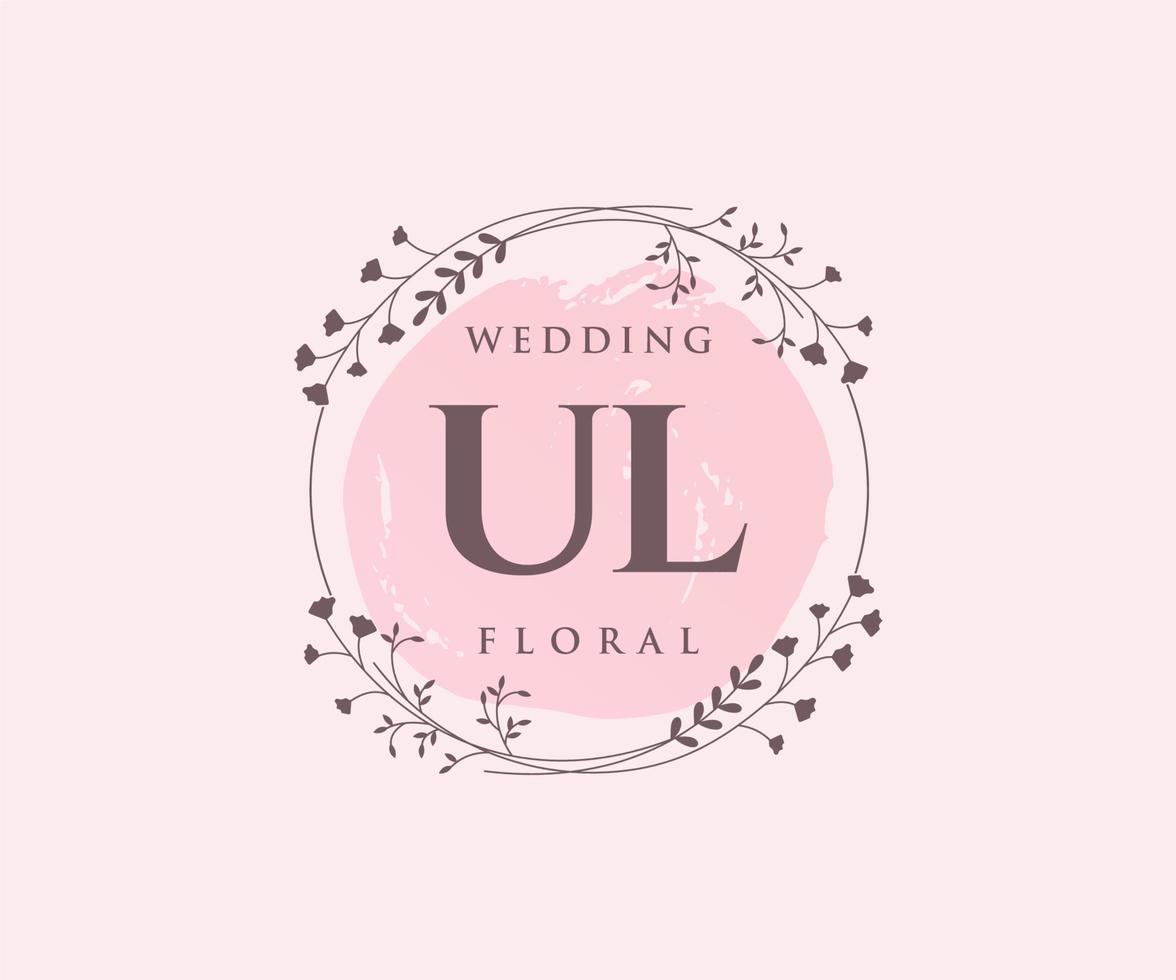 UL Initials letter Wedding monogram logos template, hand drawn modern minimalistic and floral templates for Invitation cards, Save the Date, elegant identity. vector