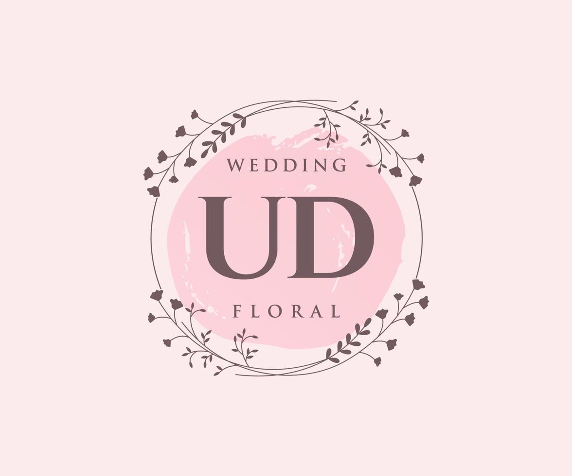 UD Initials letter Wedding monogram logos template, hand drawn modern minimalistic and floral templates for Invitation cards, Save the Date, elegant identity. vector