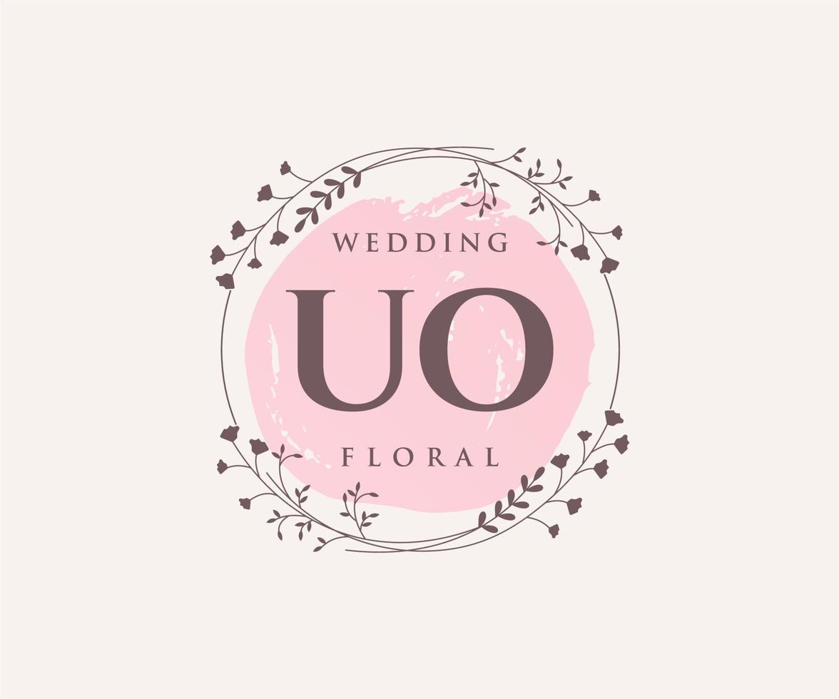 UO Initials letter Wedding monogram logos template, hand drawn modern minimalistic and floral templates for Invitation cards, Save the Date, elegant identity. vector