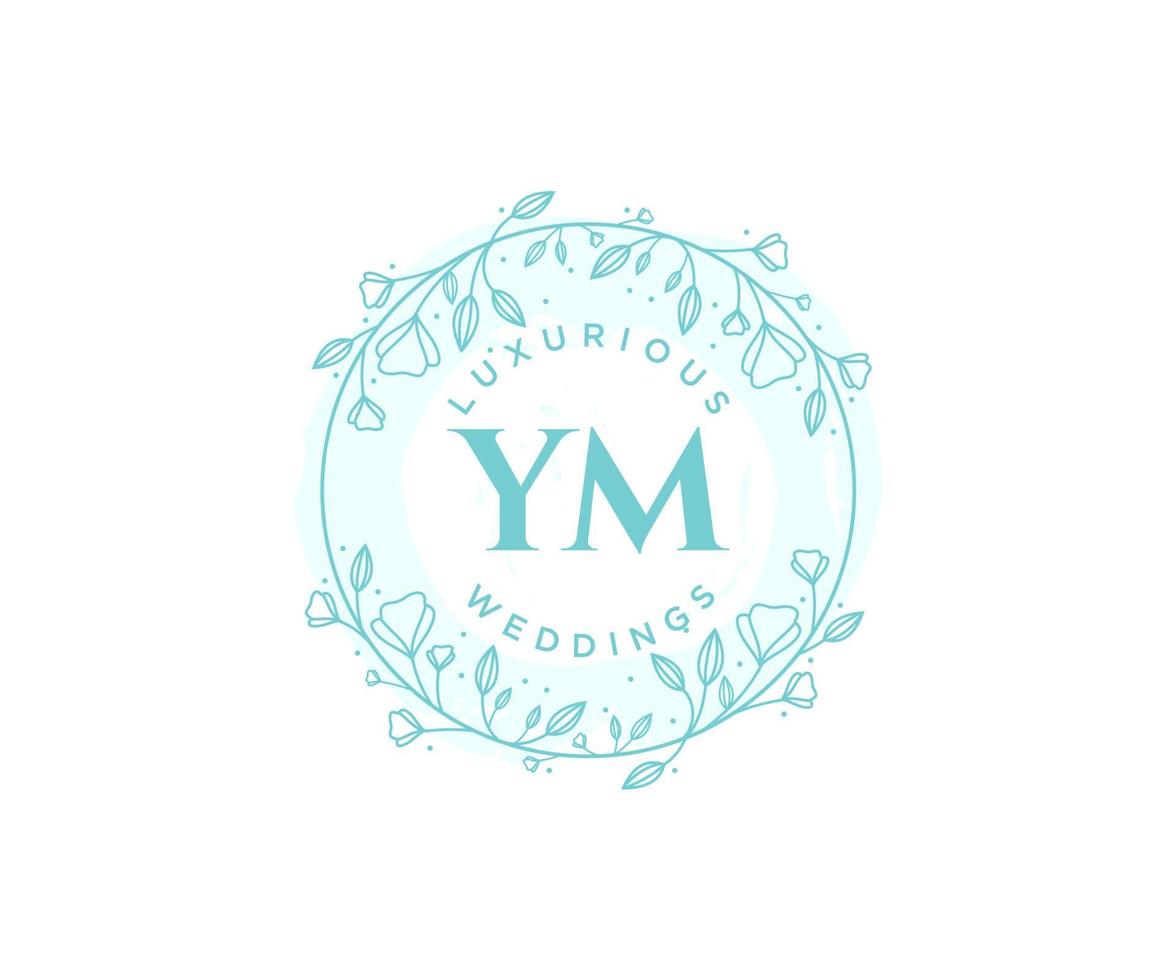 YM Initials letter Wedding monogram logos template, hand drawn modern minimalistic and floral templates for Invitation cards, Save the Date, elegant identity. vector