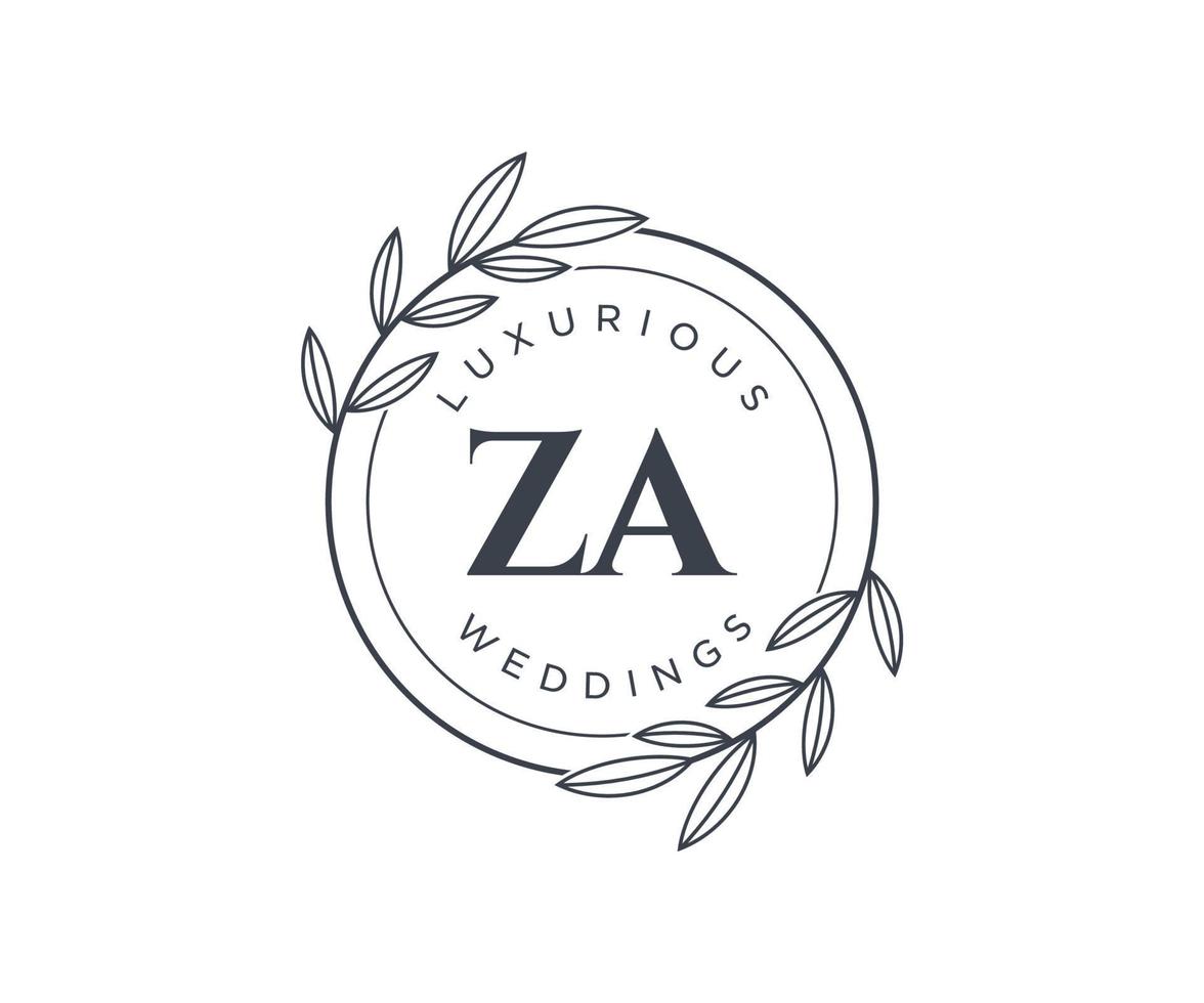 ZA Initials letter Wedding monogram logos template, hand drawn modern minimalistic and floral templates for Invitation cards, Save the Date, elegant identity. vector