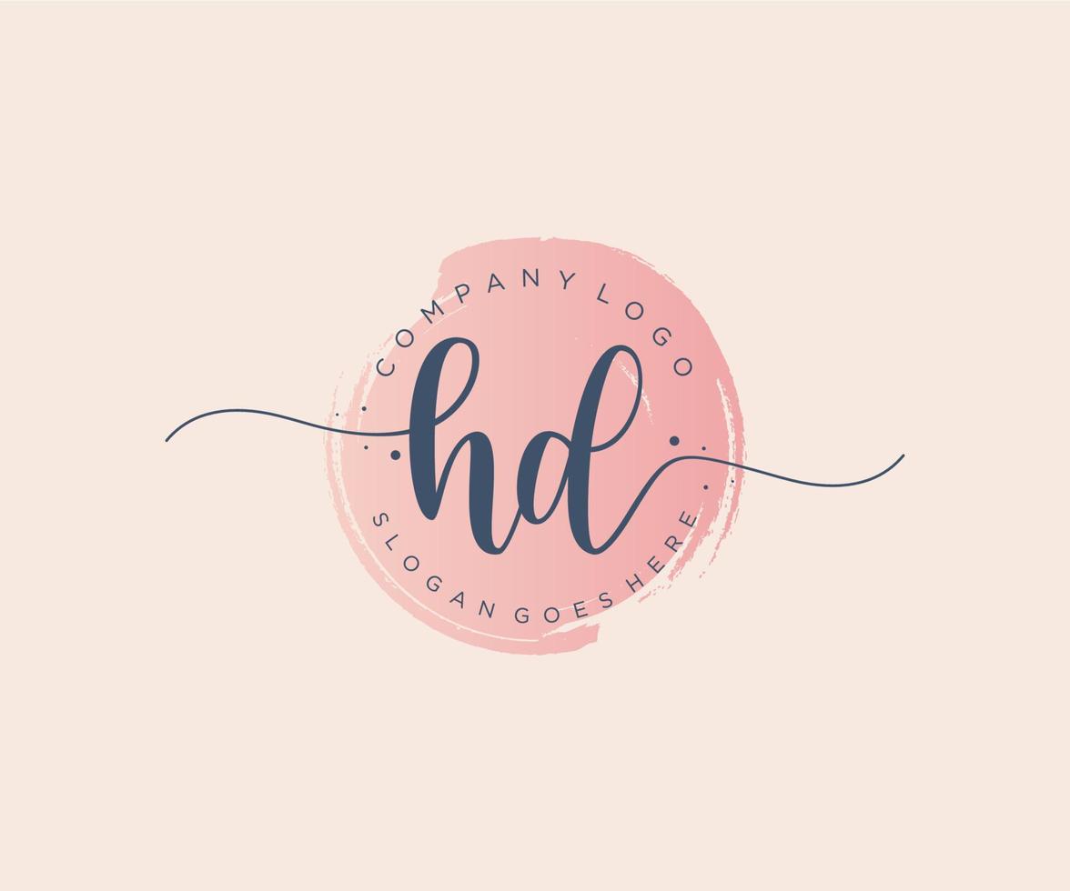 Initial HD feminine logo. Usable for Nature, Salon, Spa, Cosmetic and Beauty Logos. Flat Vector Logo Design Template Element.