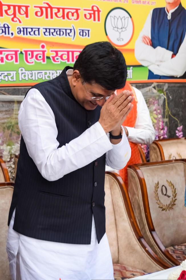 New Delhi, India - November 27 2022 - Piyush Goyal Cabinet Minister and core member of Bharatiya Janata Party BJP during a rally in support of BJP candidate ahead of MCD local body Elections 2022 photo