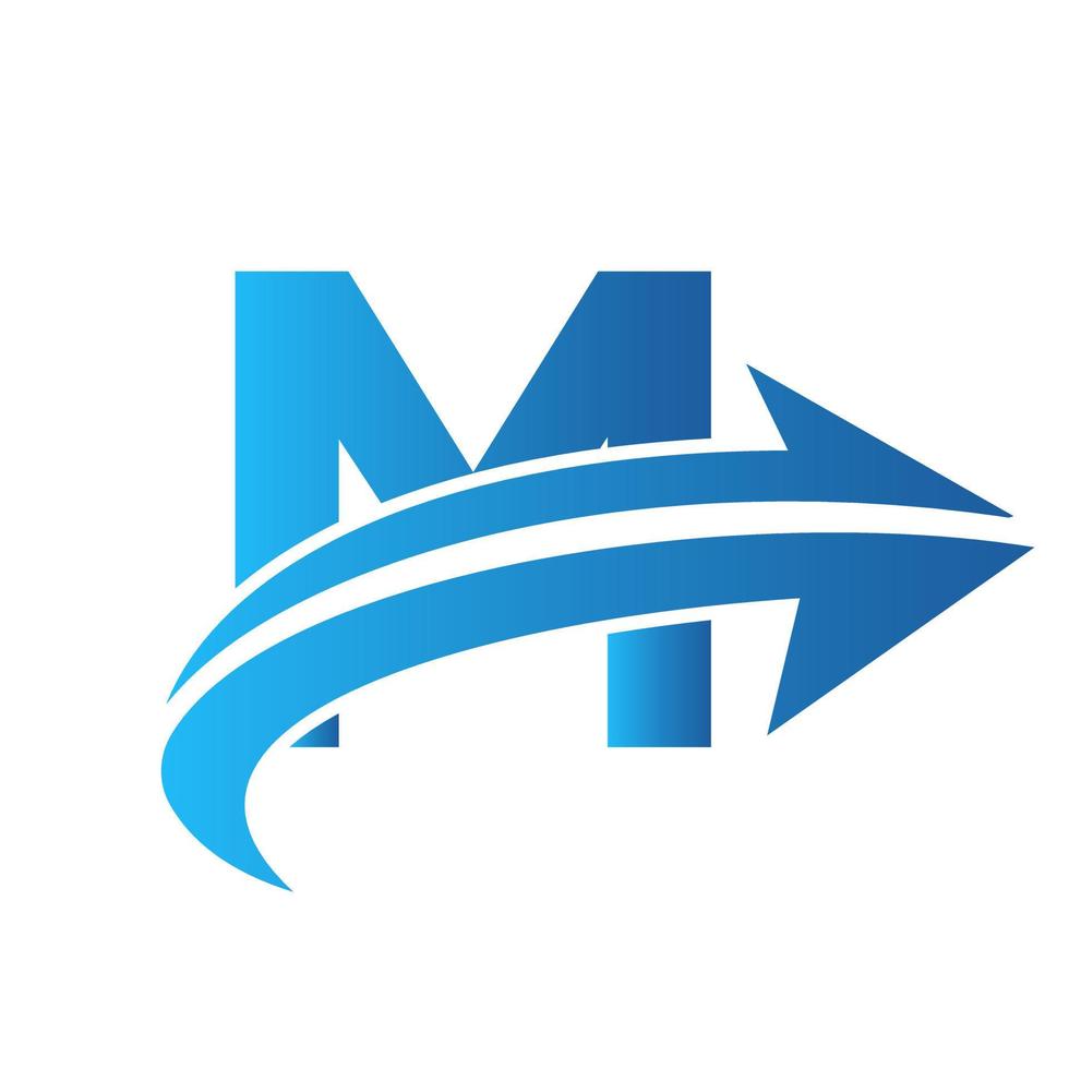Letter M Financial Logo Concept With Growth Arrow Sign. Economic Development Logotype Symbol Vector Template