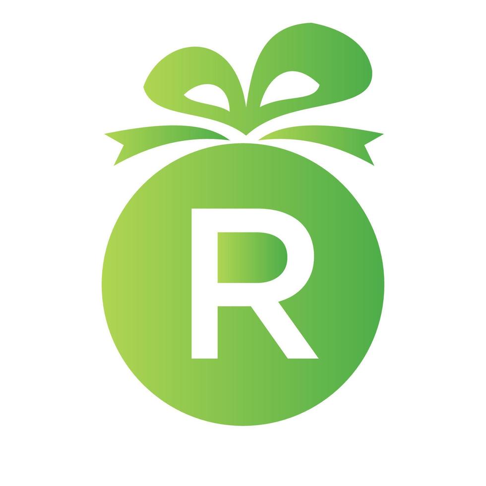 logotipo de la caja de regalo de la letra r. plantilla de elemento de logotipo de celebración de icono de caja de regalo vector