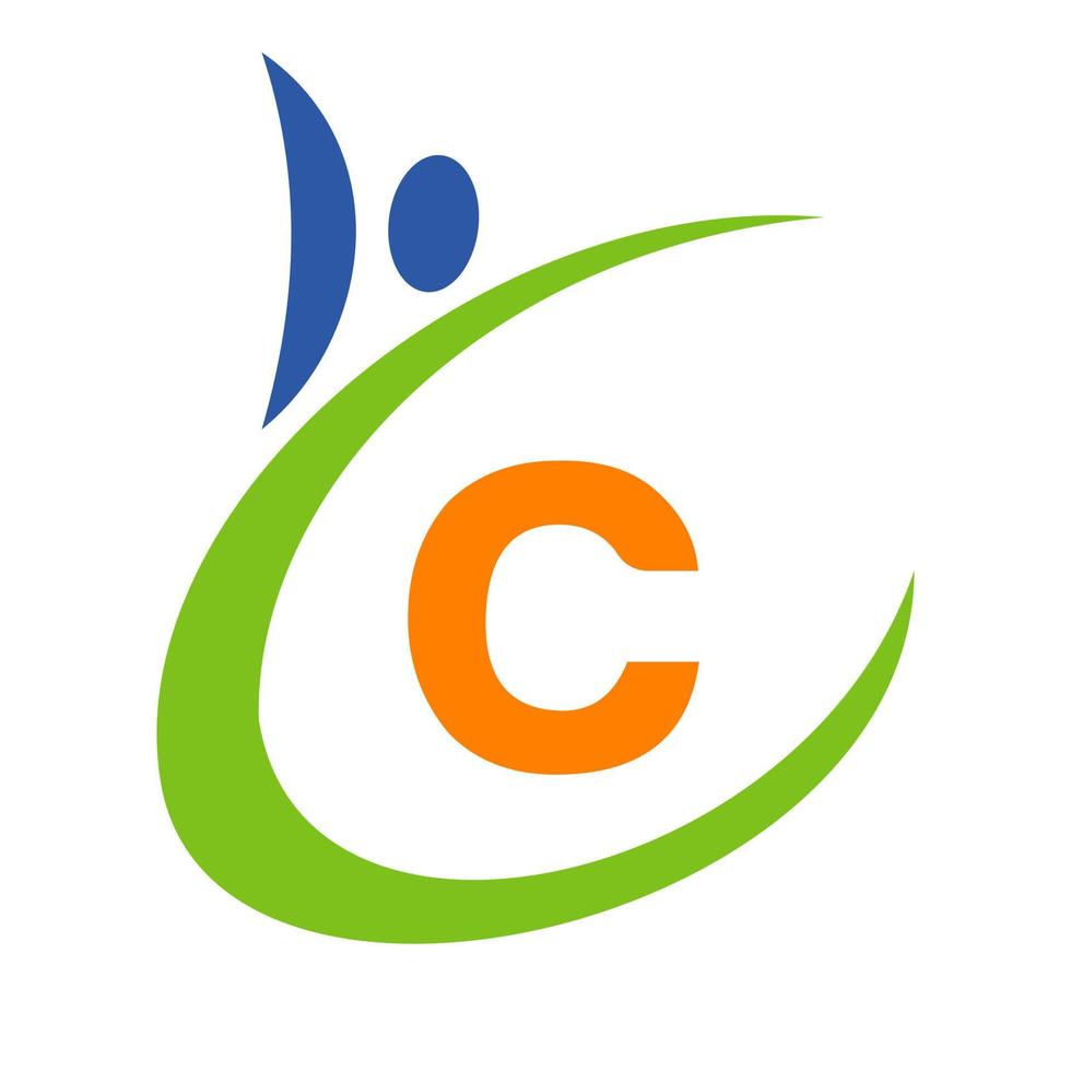 logotipo de salud humana en la letra c. logotipo de atención médica, vector de plantilla de logotipo médico biosigno