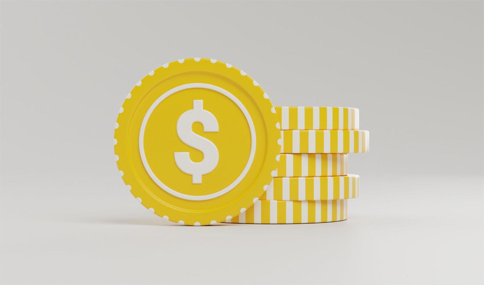 3D Render Stack of Gold Coins, Pile of American Dollar Coin, Golden Money Sign of Growth, Income, Savings, Investment, and Symbol of Wealth. Business Success concept illustration photo