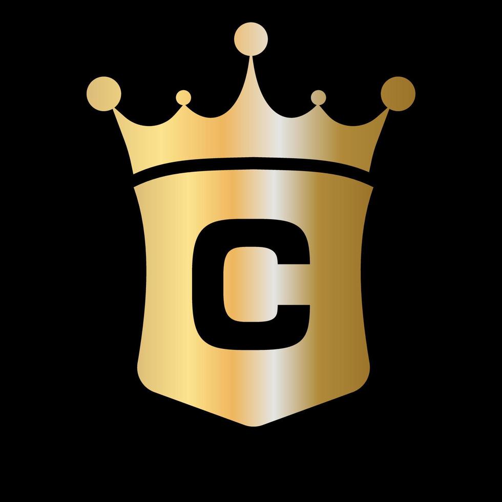 plantilla de vector de logotipo de corona y escudo de letra c con símbolo de concepto de lujo