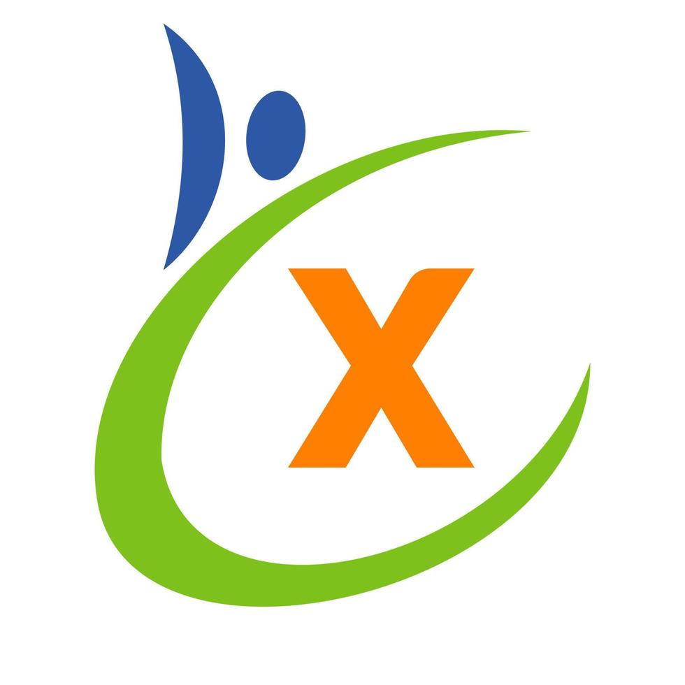 logotipo de salud humana en la letra x. logotipo de atención médica, vector de plantilla de logotipo médico biosigno