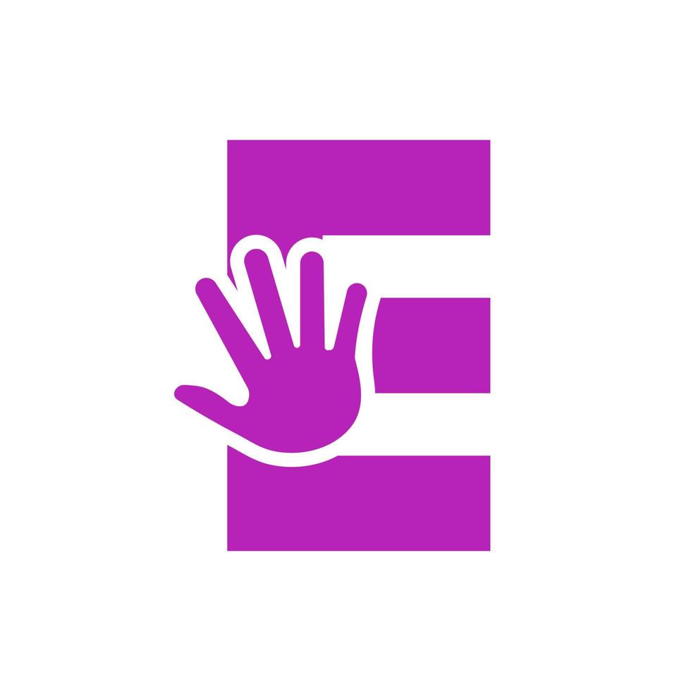 Letter E Hand Logo Concept For Hand Care, Charity Sign and Donation Logo Symbol Vector Template