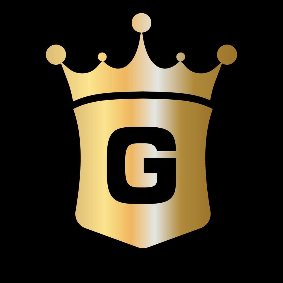 plantilla de vector de logotipo de corona y escudo de letra g con símbolo de concepto de lujo