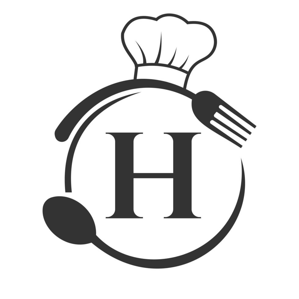 Restaurant Logo on Letter H Concept with Chef Hat, Spoon And Fork For Restaurant Logo vector