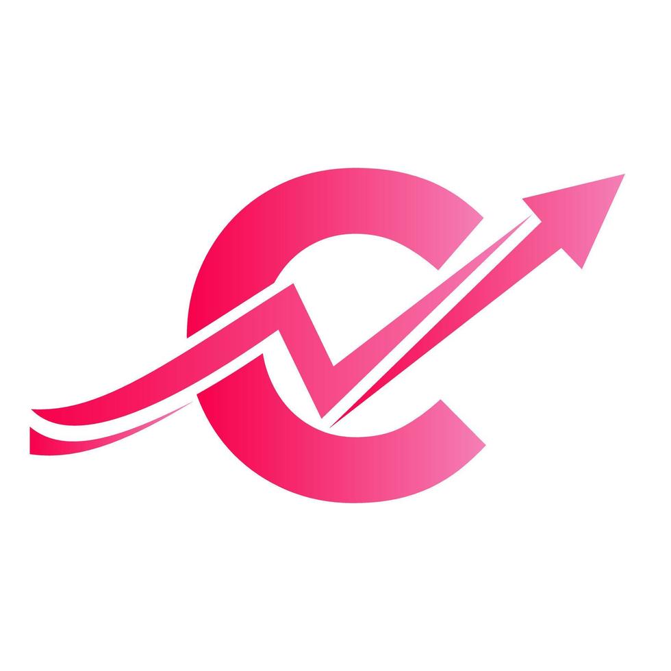 logotipo financiero de la letra c con flecha de crecimiento. signo de logotipo de economía en el alfabeto vector