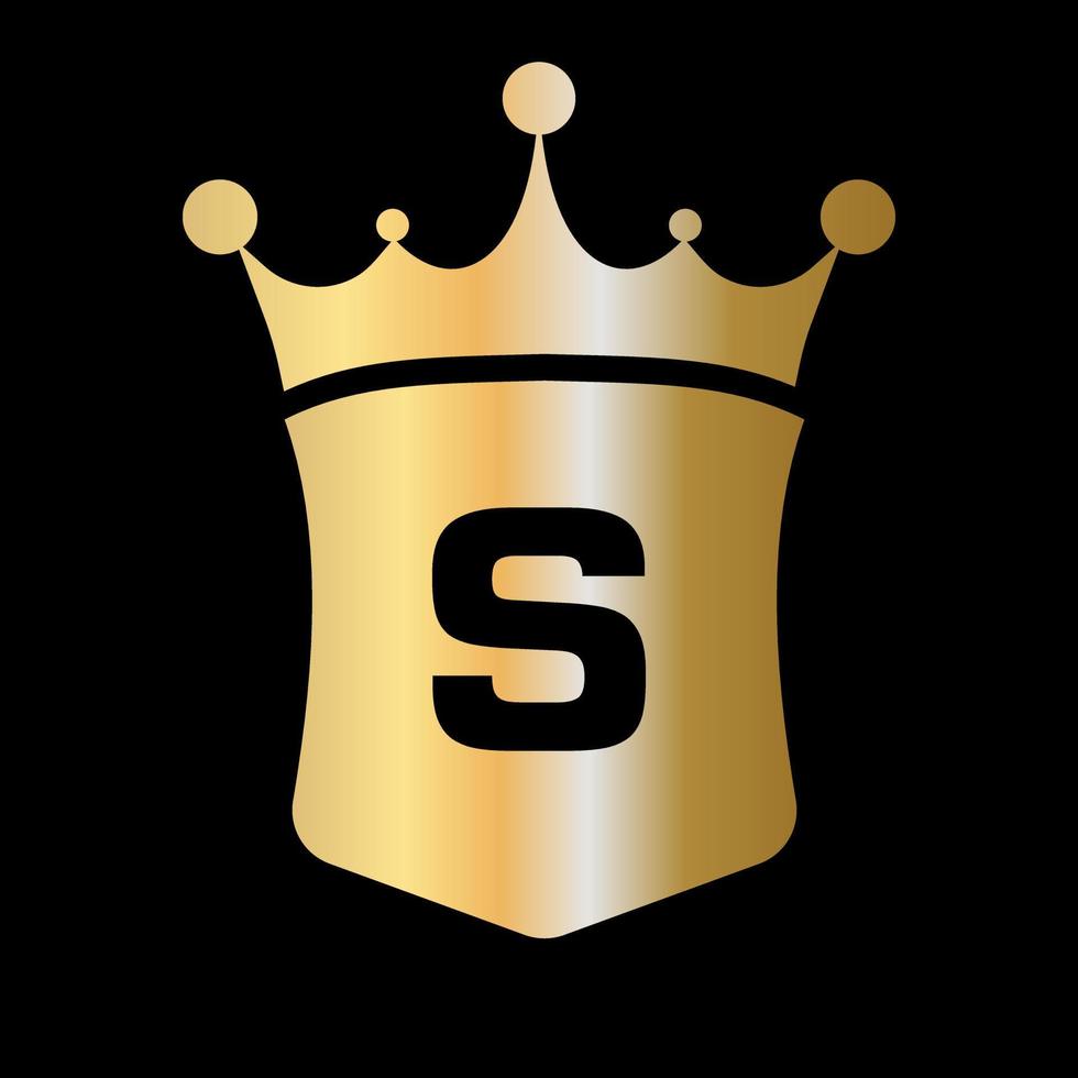 plantilla de vector de logotipo de corona y escudo de letra s con símbolo de concepto de lujo