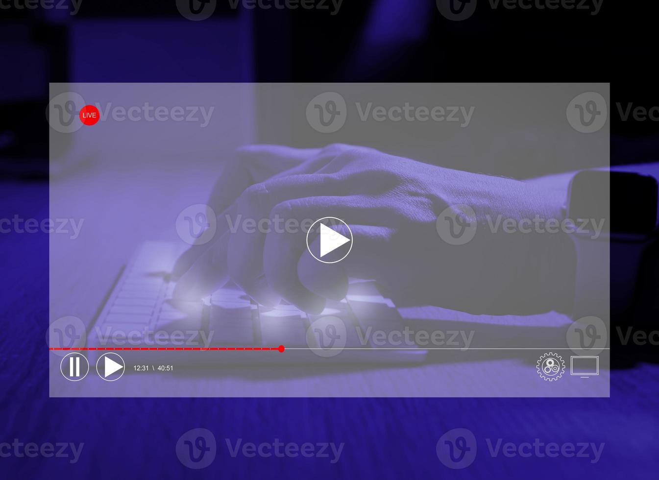 Female hand touches the keyboard, broadcasts live on the Internet photo