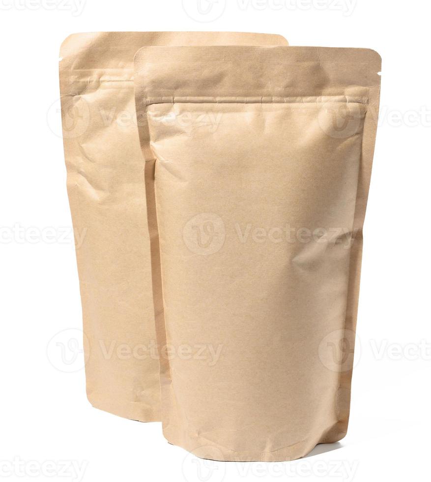Brown craft paper bag isolated on white background, sachet bag photo