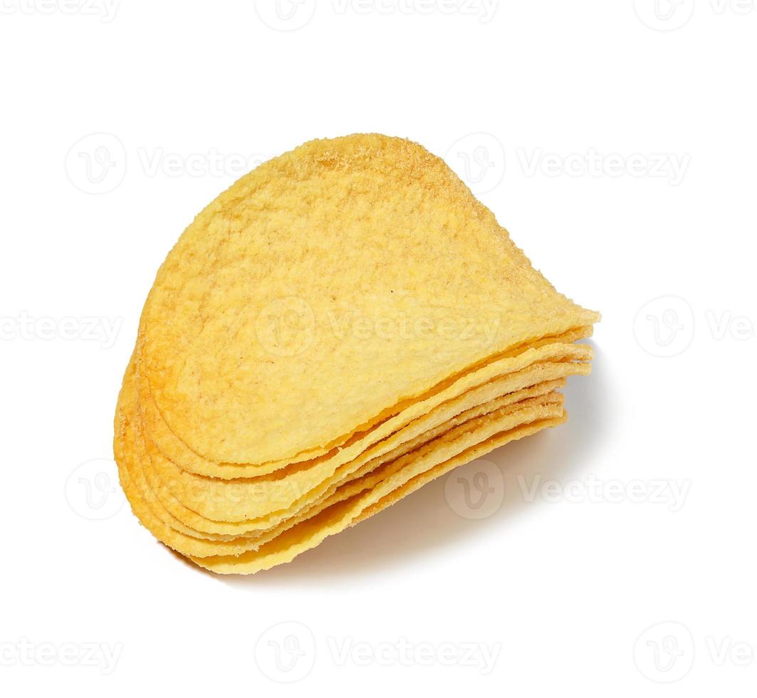 Round potato chips with paprika isolated on white background photo