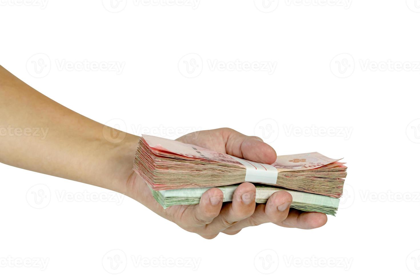 Hands holding banknotes isolated on white background,include clipping path photo