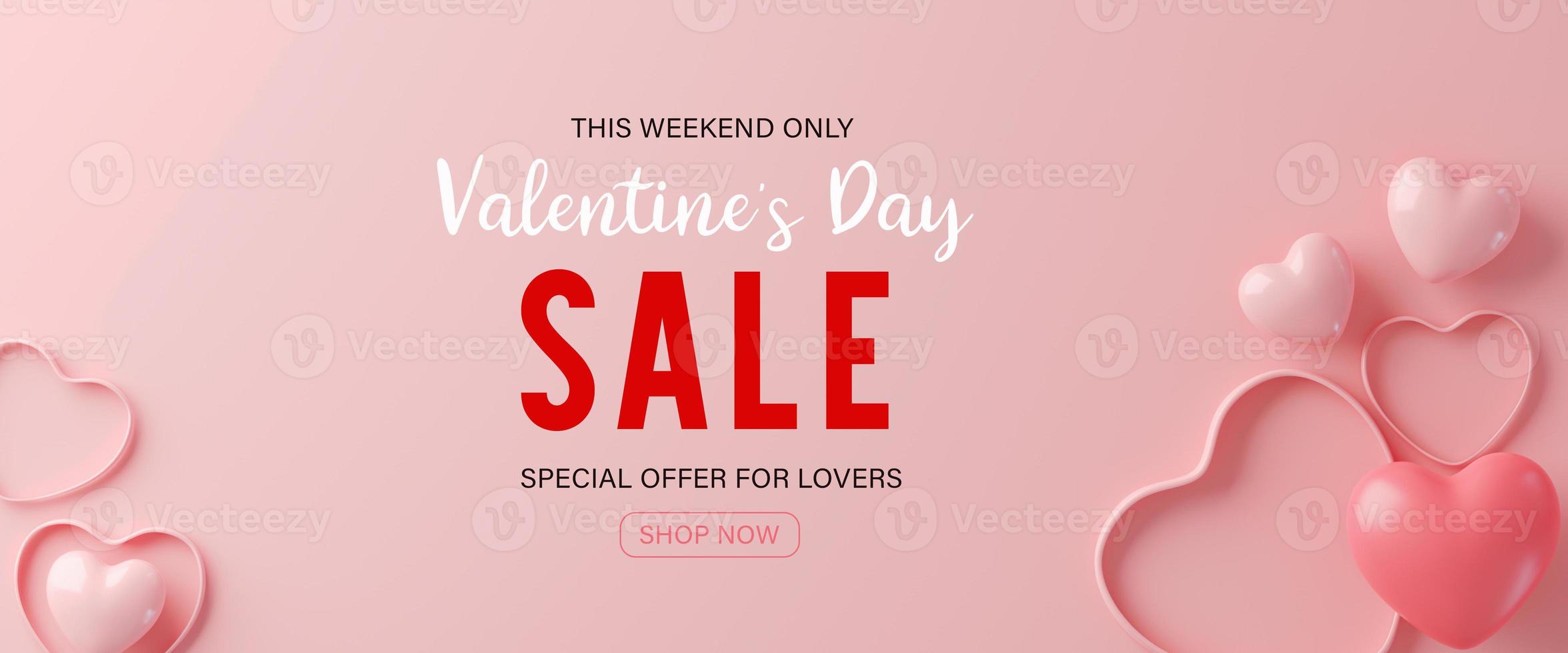 3d rendering.Valentines day sale with heart shaped balloons. Holiday illustration banner. for valentine and mother day design photo