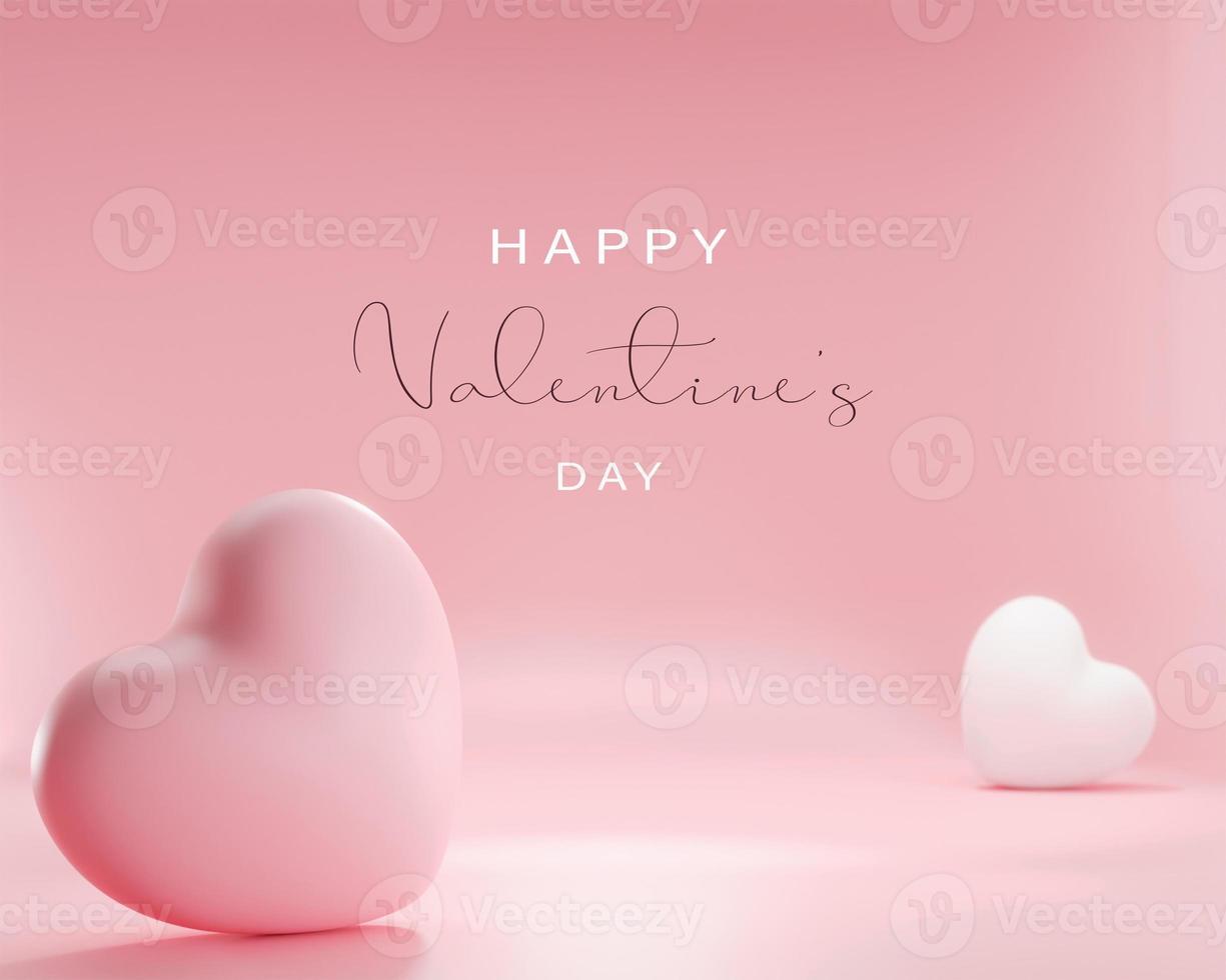 3d rendering. Pink and white heart balloon on pink color background. Design for valentine day design photo
