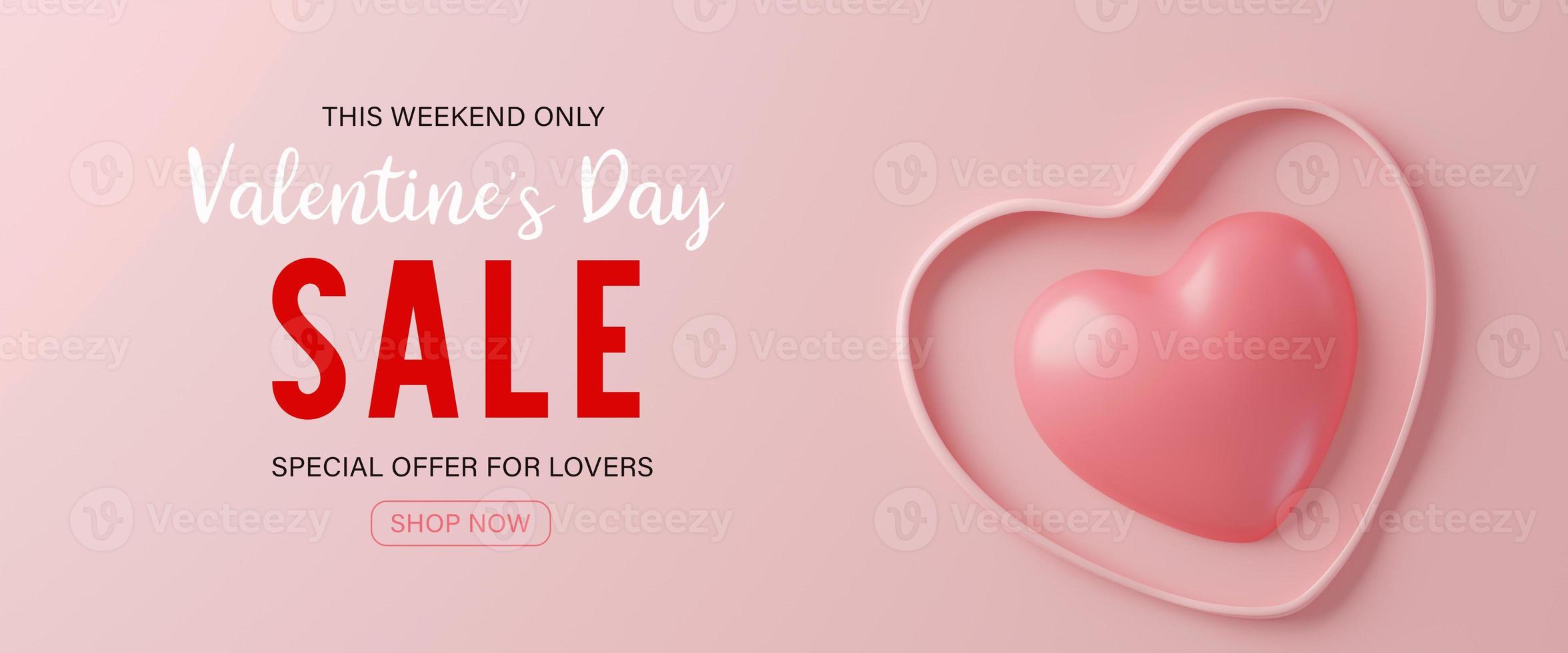 3d rendering.Valentines day sale with heart shaped balloons. Holiday illustration banner. for valentine and mother day design photo