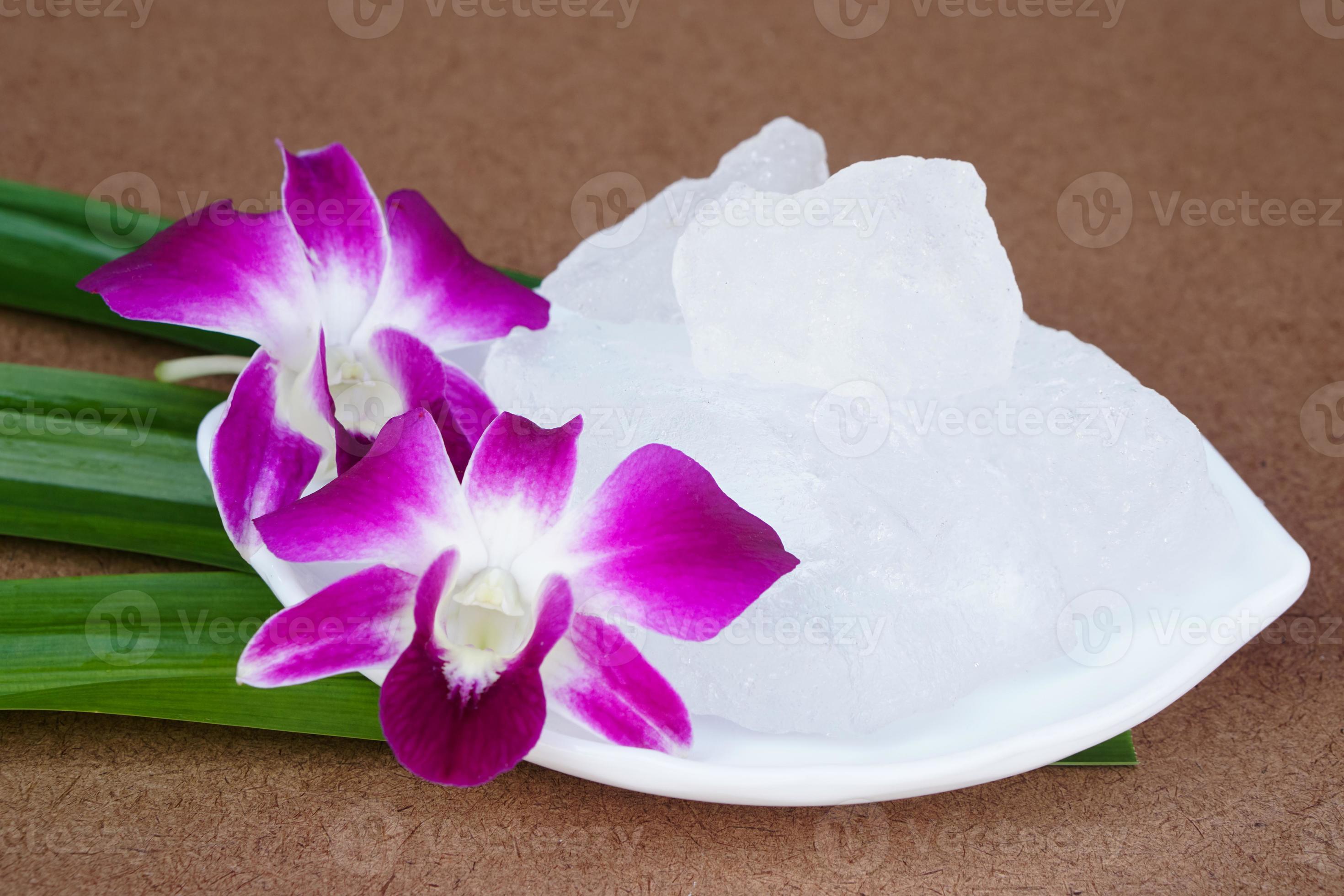 Crystal clear alum stones or Potassium alum decorated with flowers and