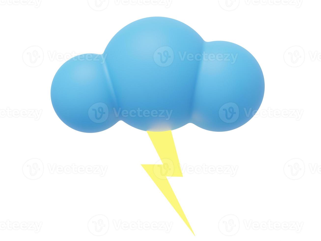 Blue cartoon cloud with lightning. 3D rendering. Icon on white background. photo