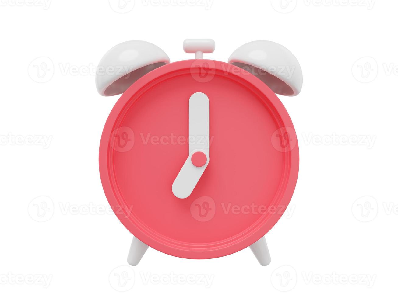 Minimal red cartoon alarm clock. 3D rendering. Icon on white background. photo