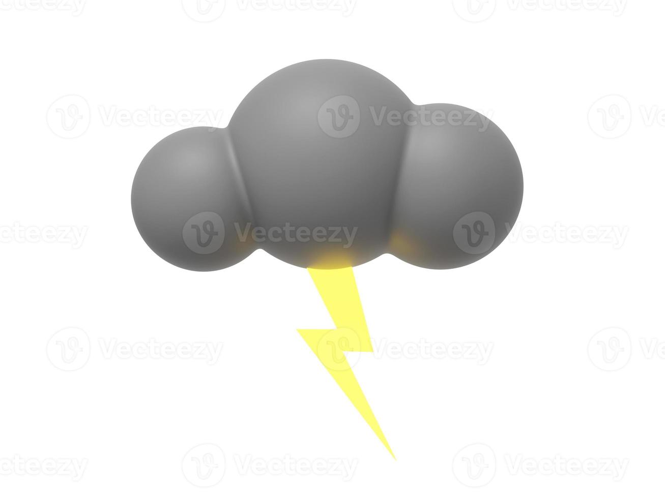 Gray cartoon cloud with lightning. 3D rendering. Icon on white background. photo