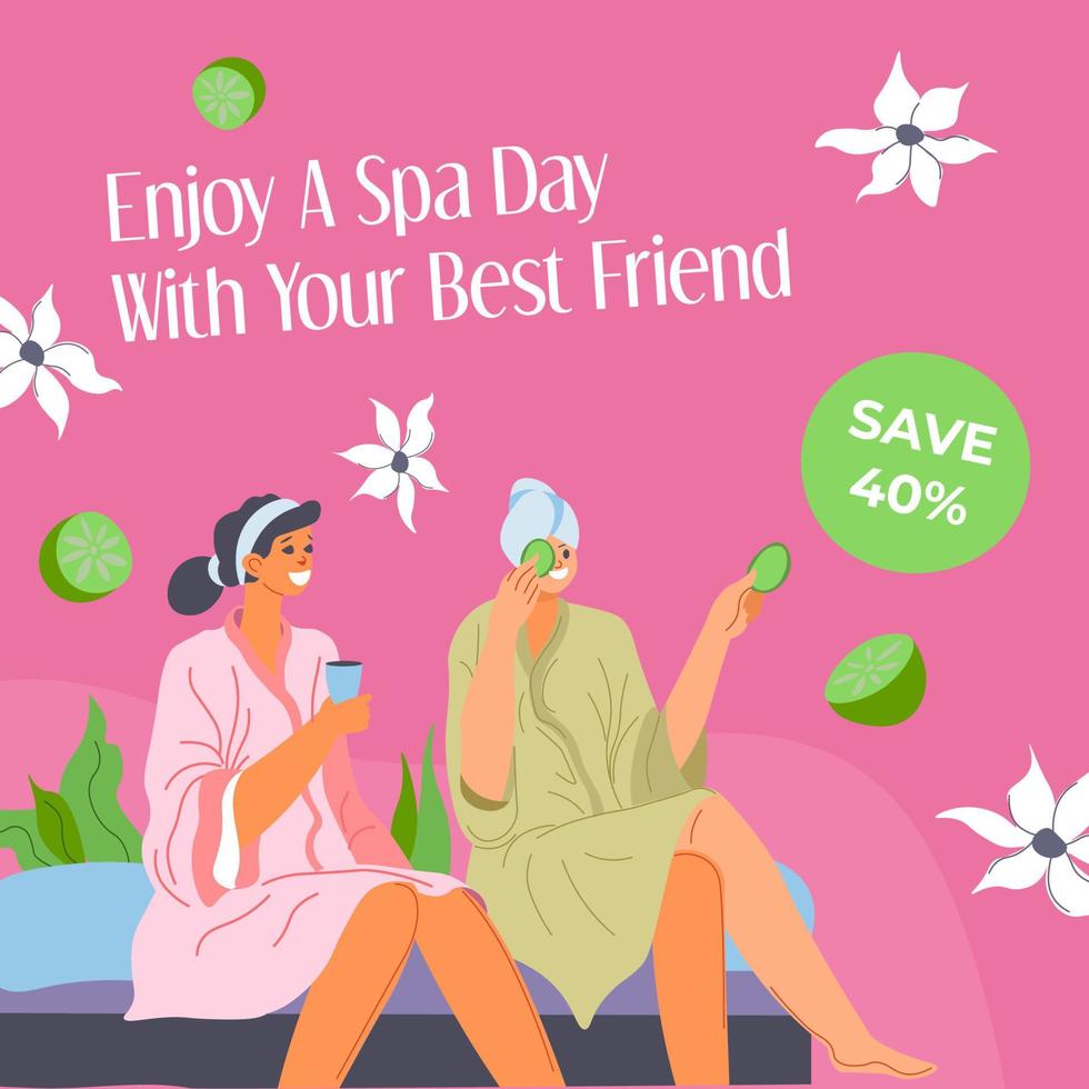 Enjoy spa day with your best friend, promo banner vector