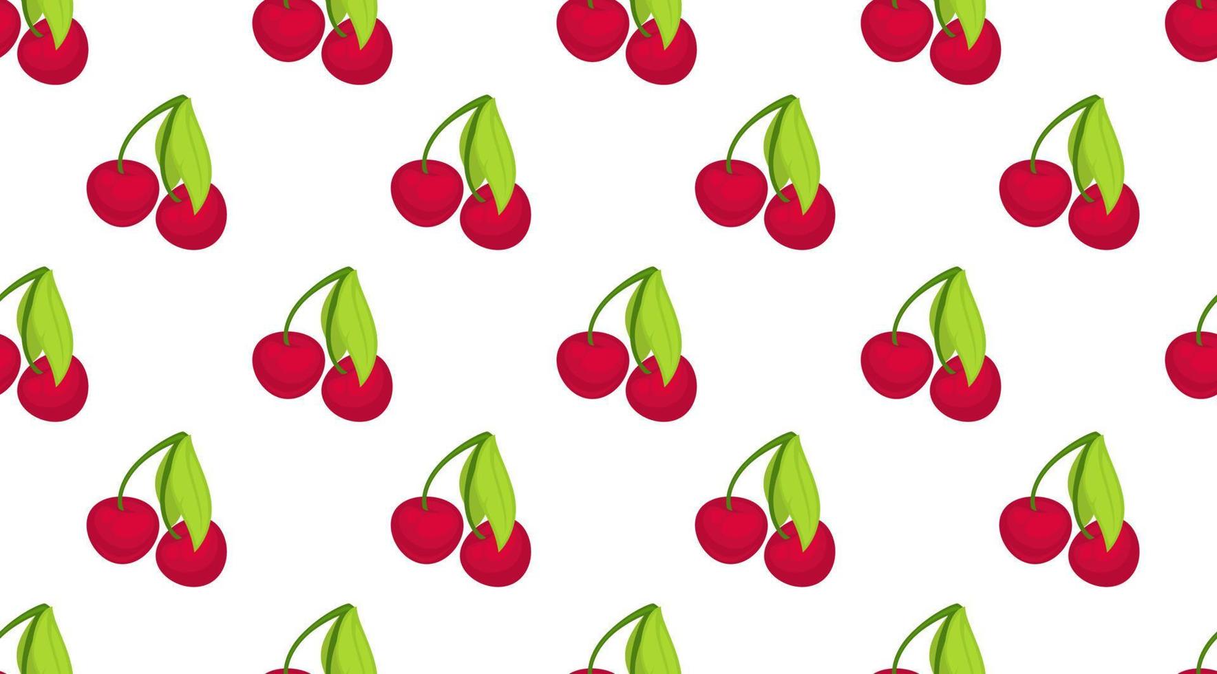 Sweet cherry on branches with leaf, pattern print vector