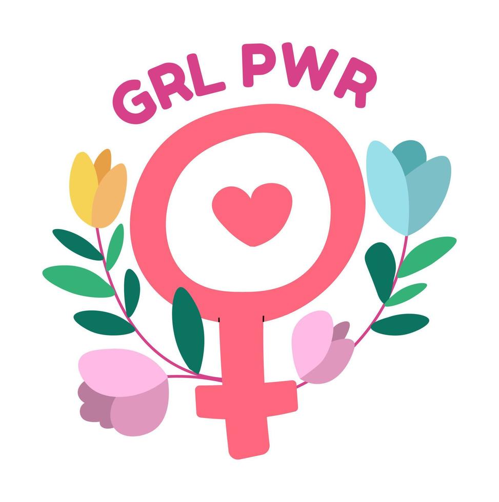 Girl power, feminism slogan with floral decor vector