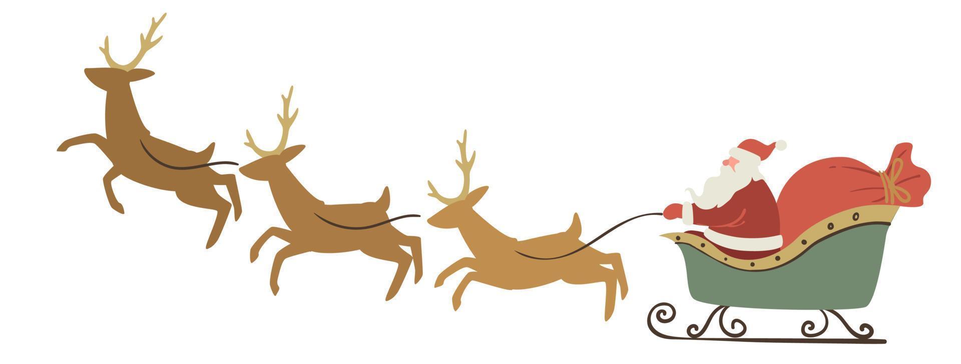 Santa Claus with reindeers, Nicholas in sleigh vector