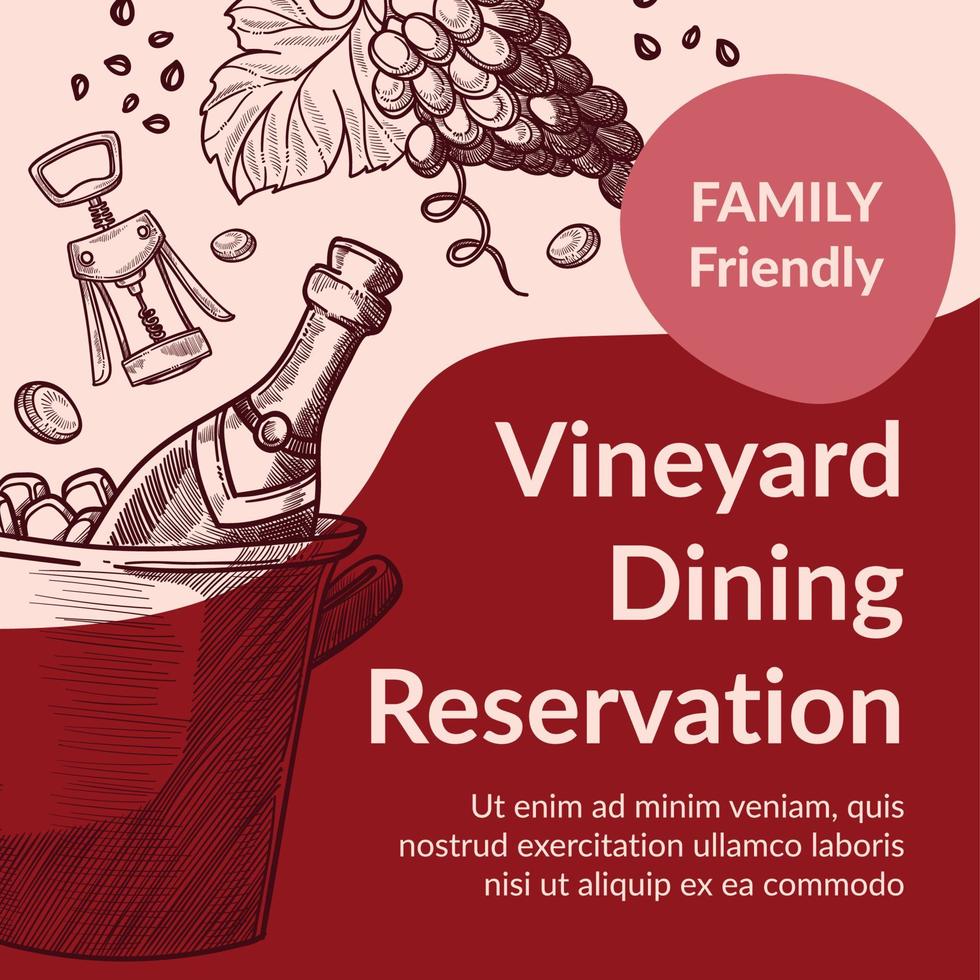 banner para familias con reserva de cena en el viñedo vector