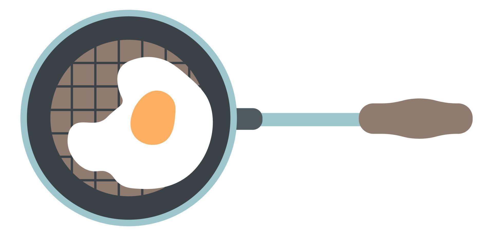Frying egg for breakfast or lunch, cooking meal vector