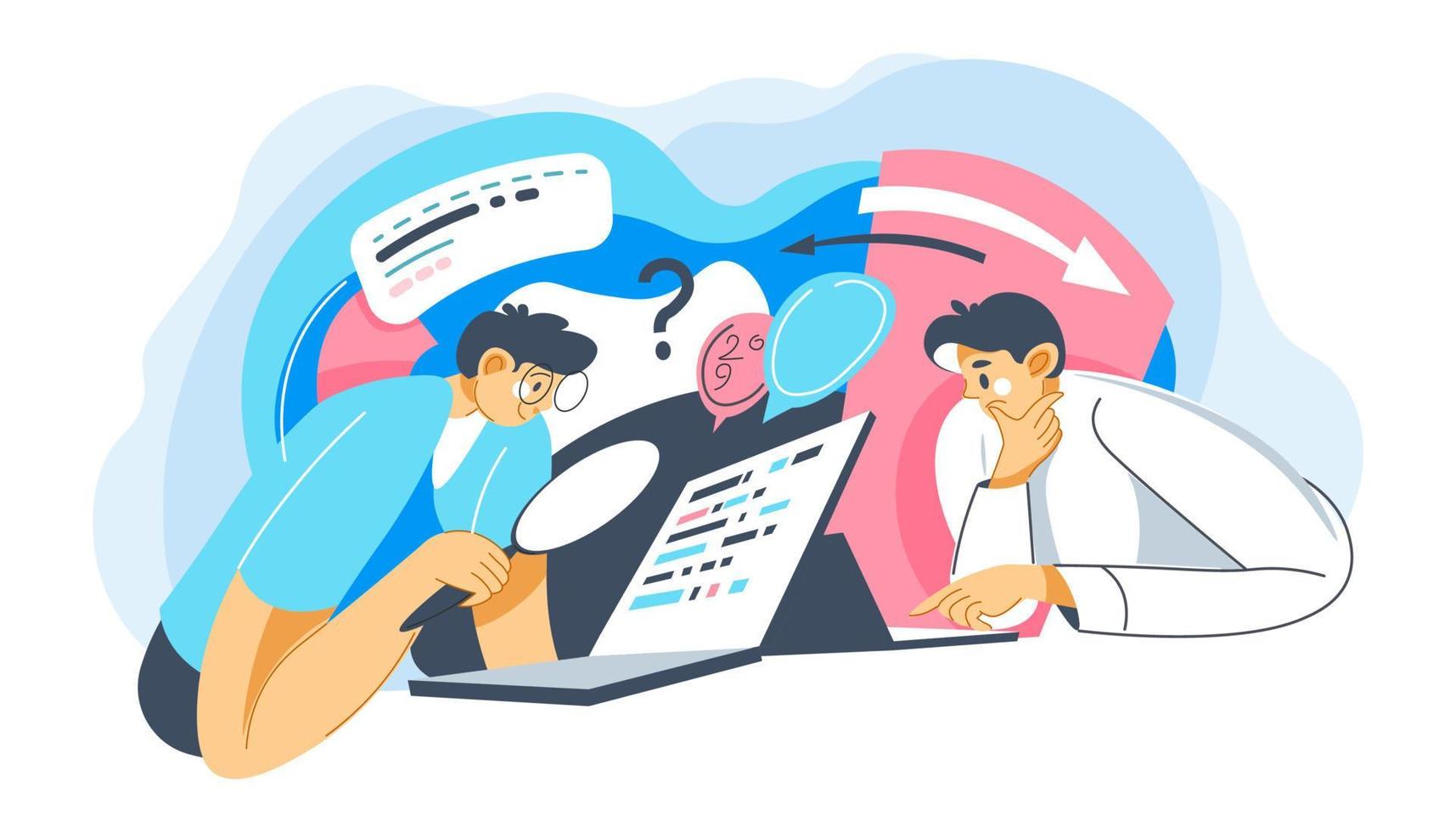 People working on online project searching in web vector