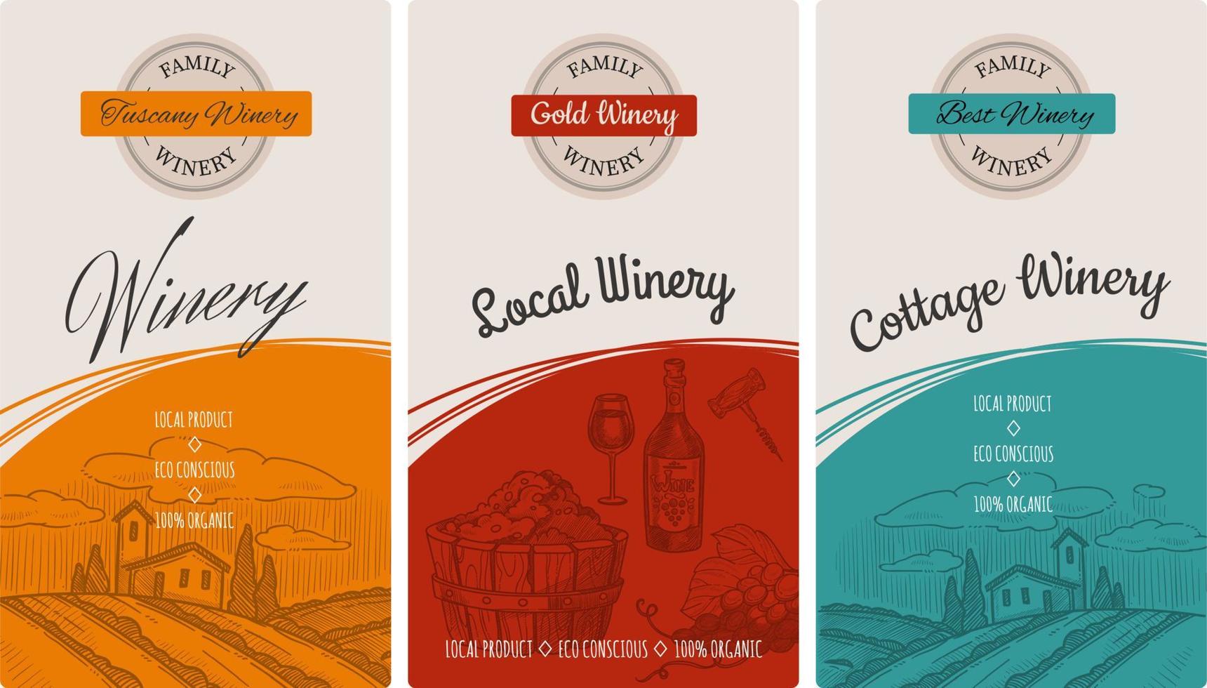 Local and cottage winery, brewing wine drink label vector
