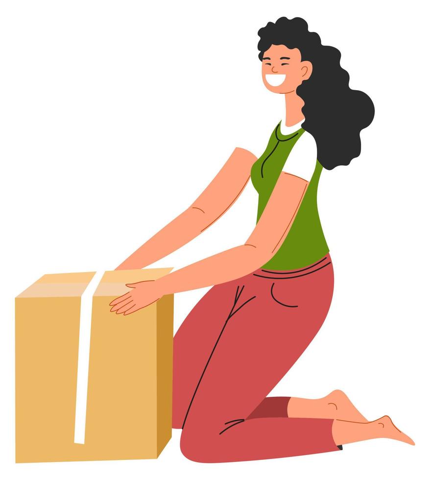 Woman packing or unpacking personal belongings vector