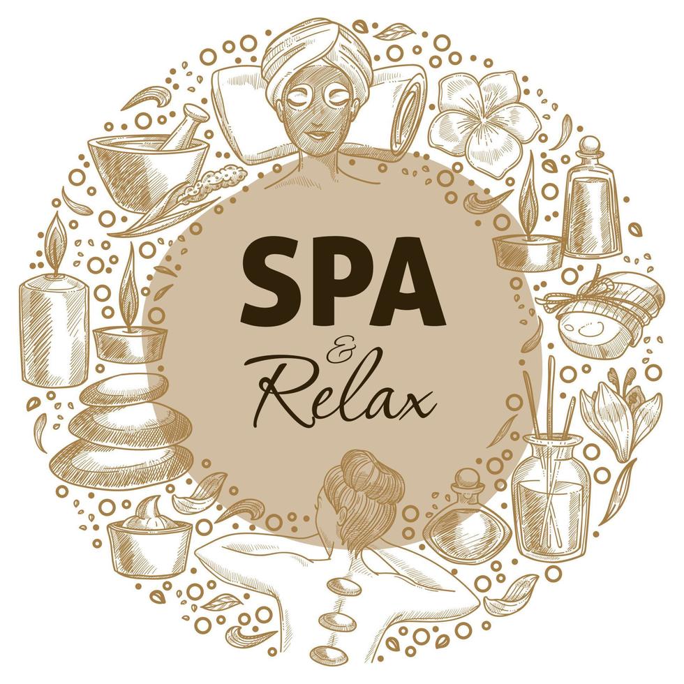 Spa and relax, beauty day and rest circle banner vector