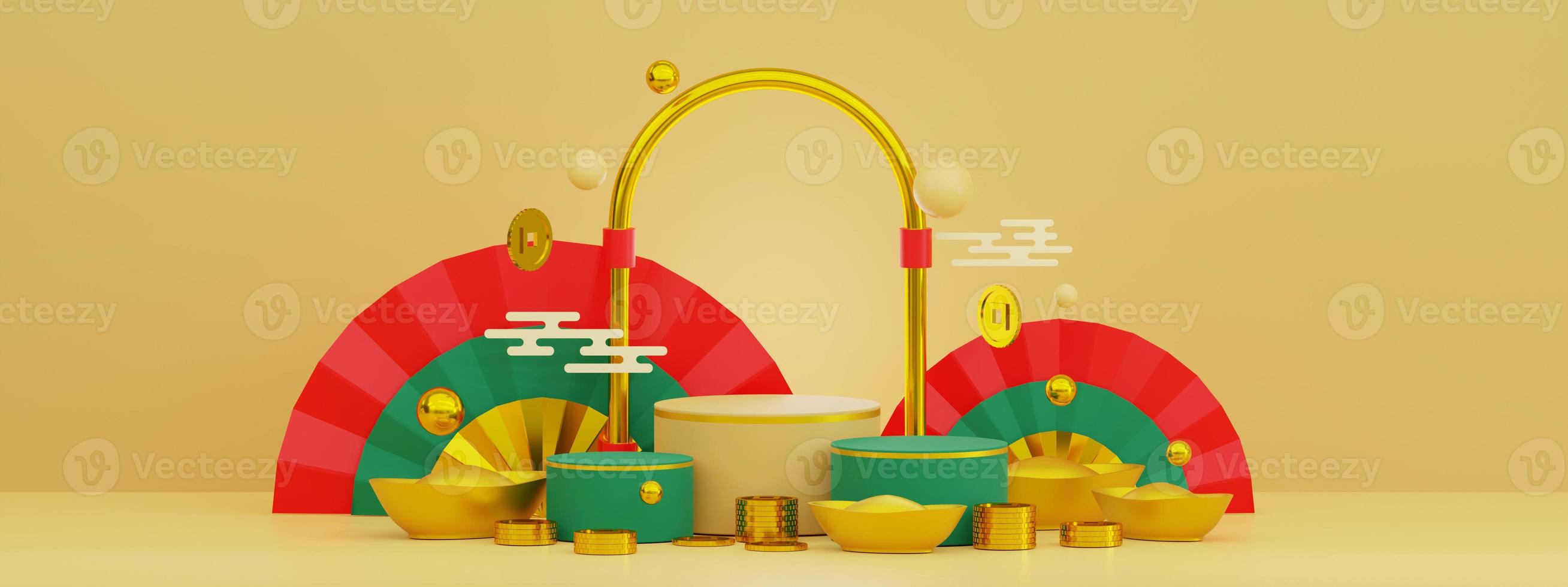 Chinese Style Colorful Product Display Background. Chinese New Year. 3D Render photo