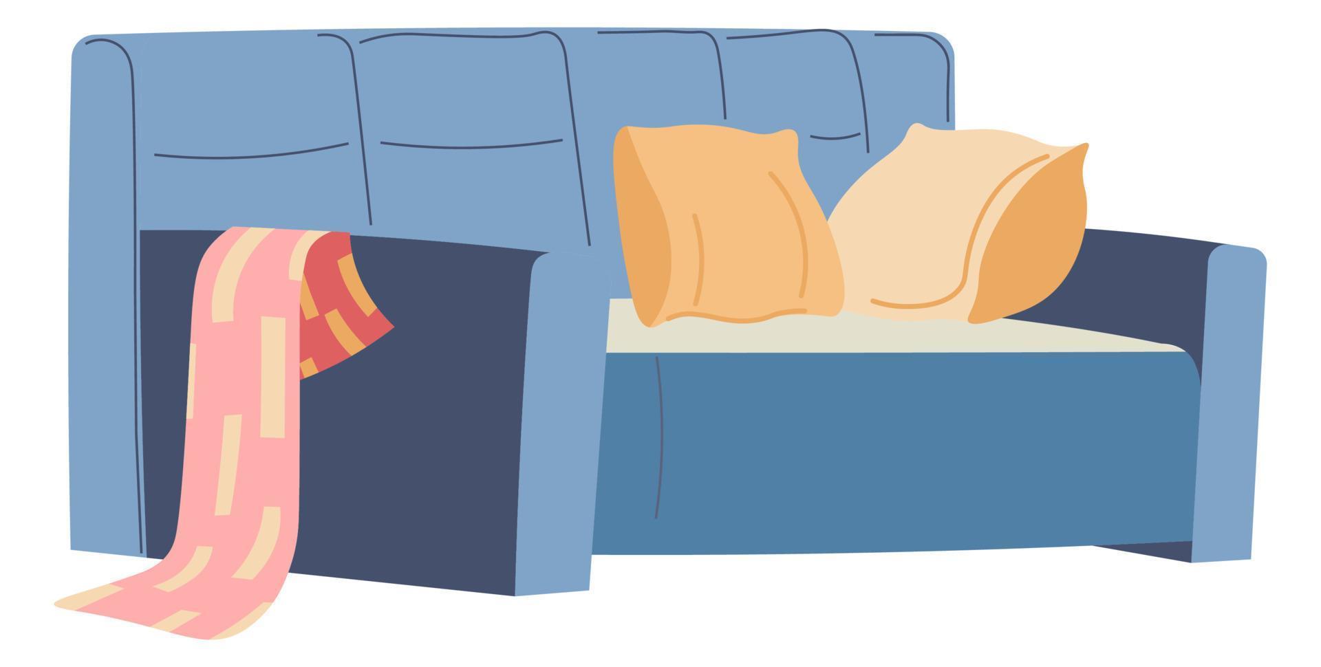 Comfortable sofa with pillows and blanket vector