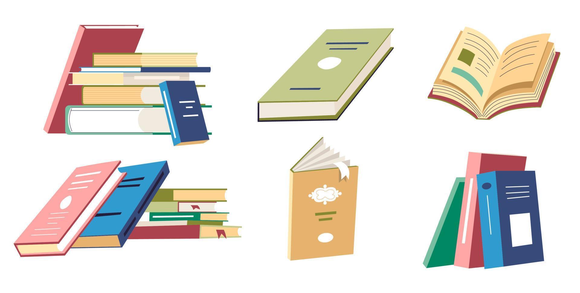 Pile of books and folders, reports and textbooks vector