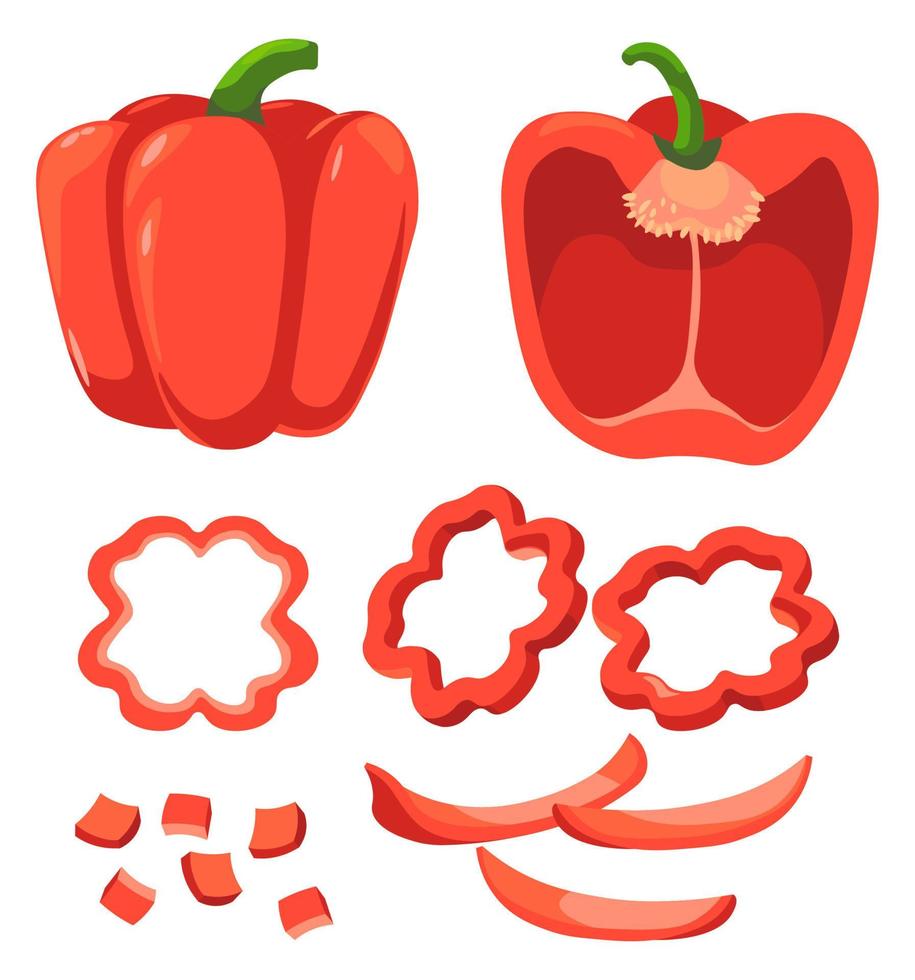 Sweet pepper, bulgarian or bell, sliced veggie vector