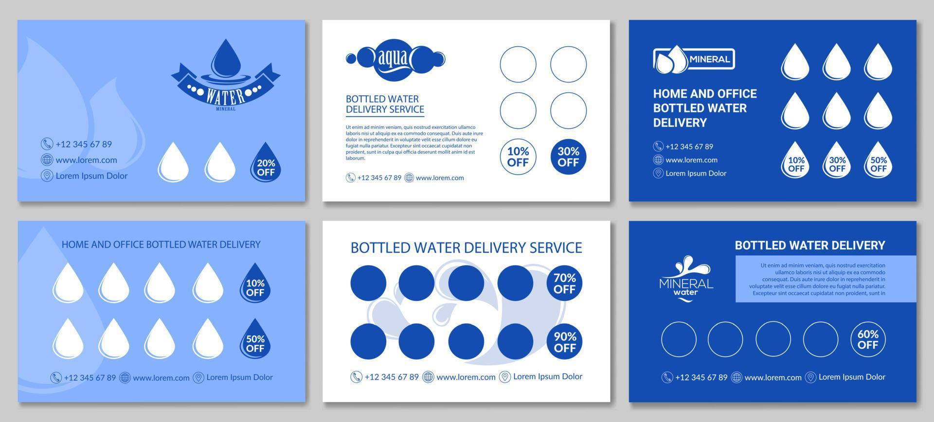 Bottled water delivery service loyalty card set vector