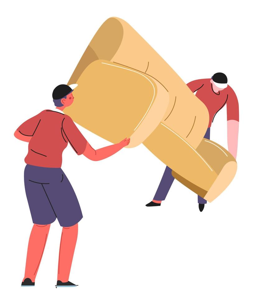 People moving furniture, men with large couch vector