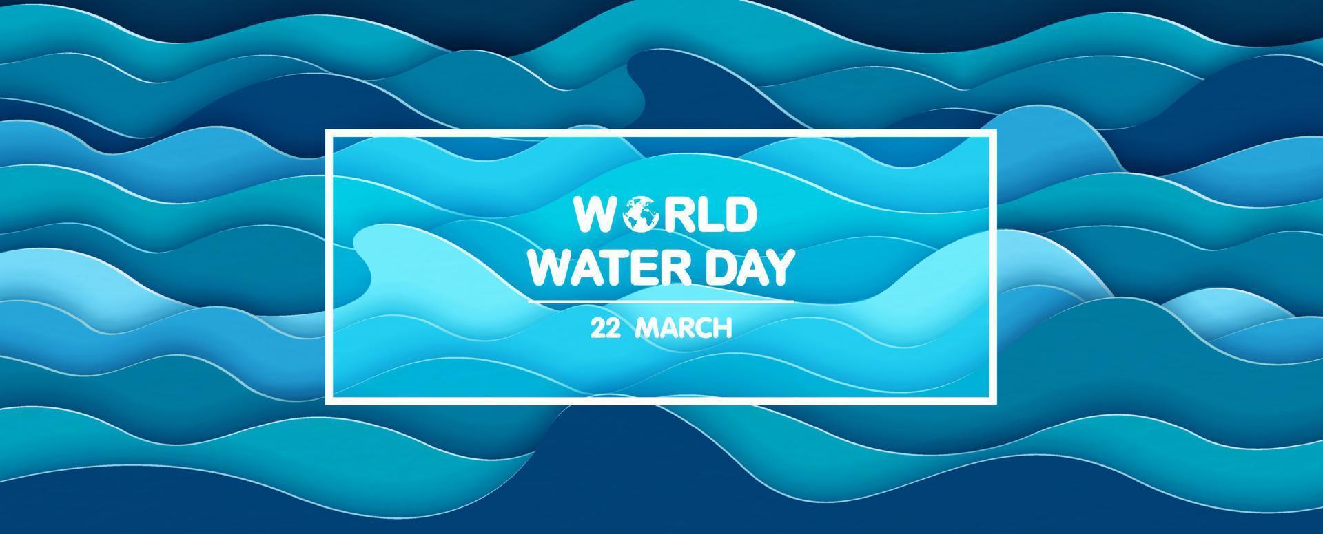 World water day wording and the day of event on white frame and sea wave pattern in paper cut style background. All in banner and vector design.
