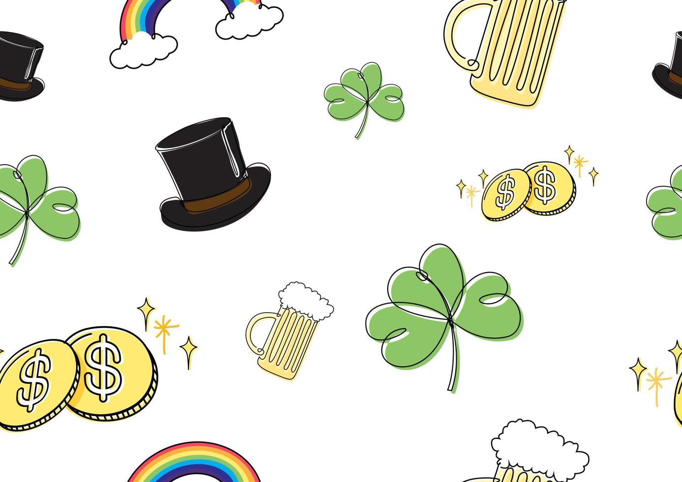 Seamless wallpaper and gift wrapping of St. Patrick day on white background. vector