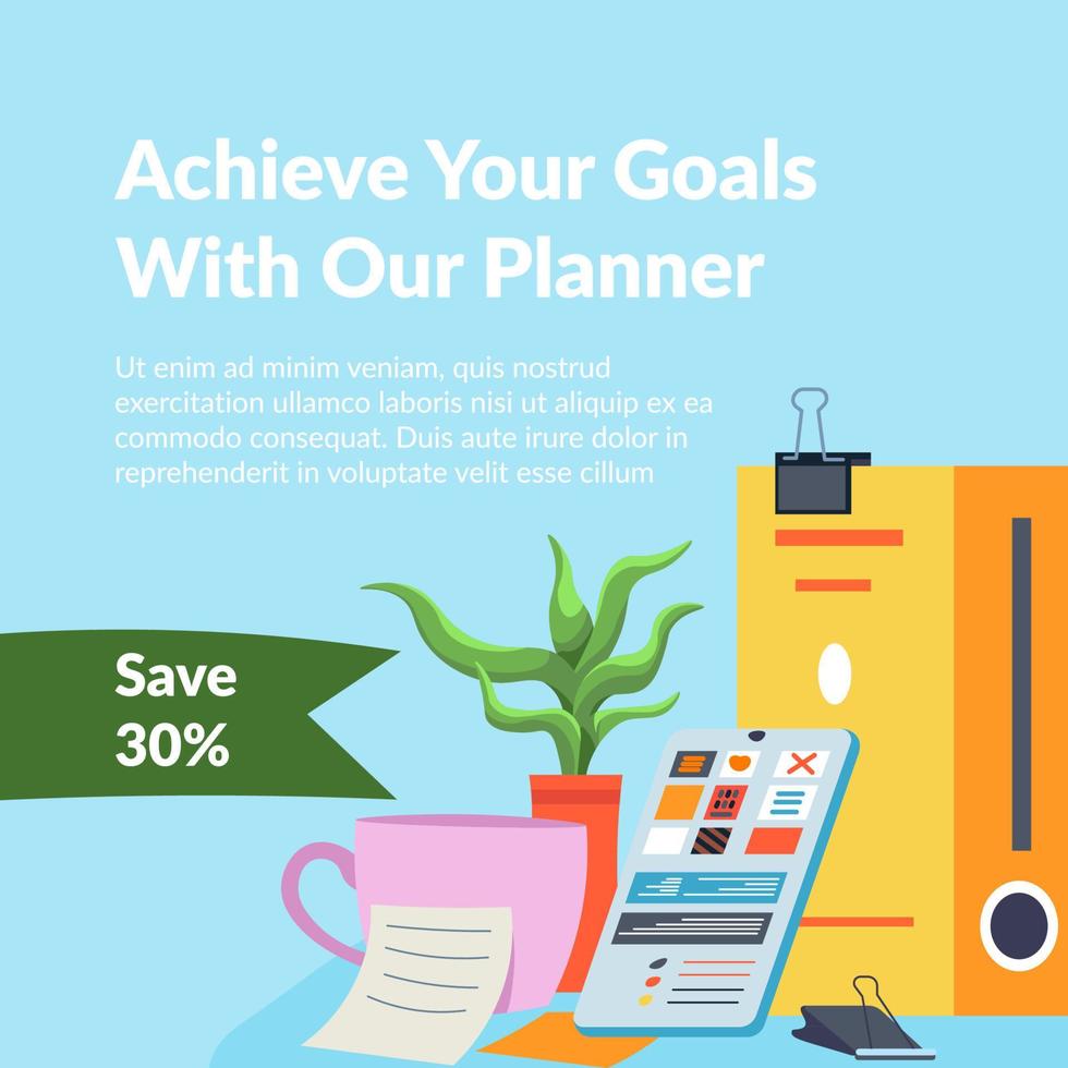 Achieve your goals with our planner, save money vector